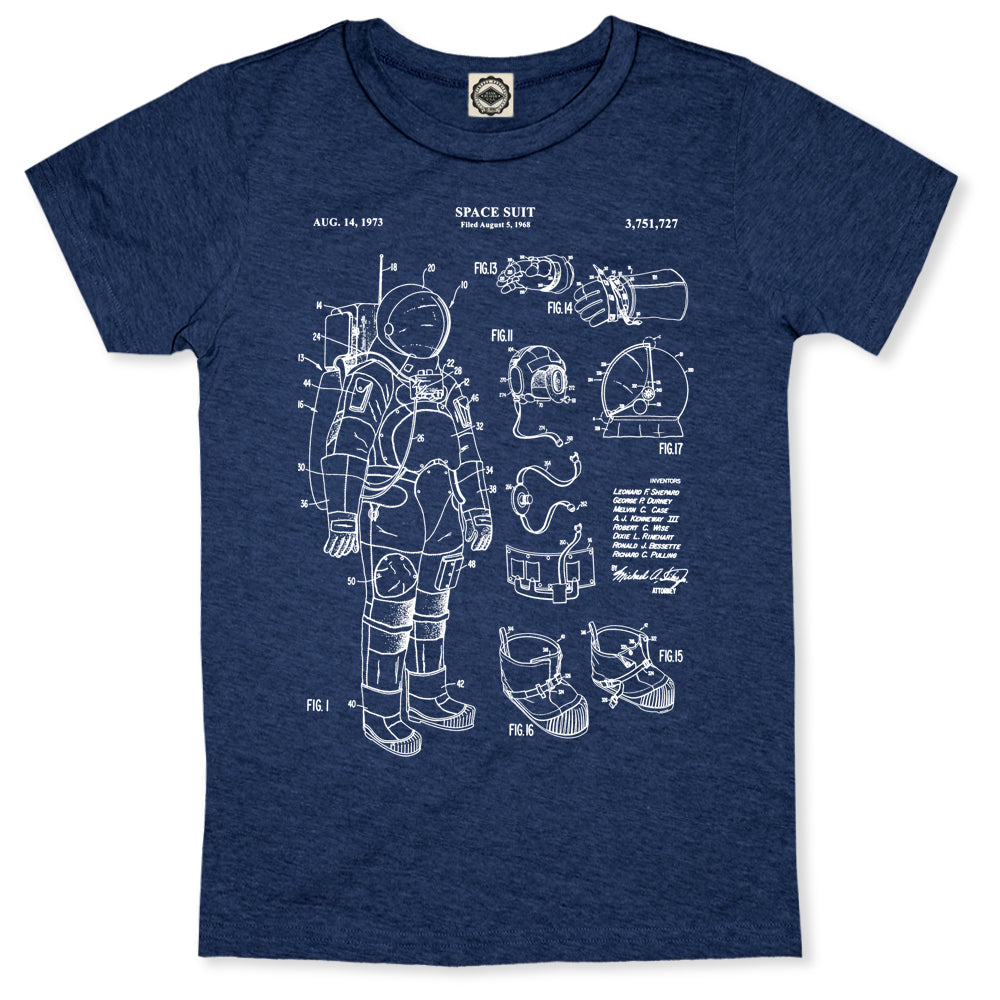 NASA Astronaut Space Suit Patent Kid's T-Shirt in Heather Navy