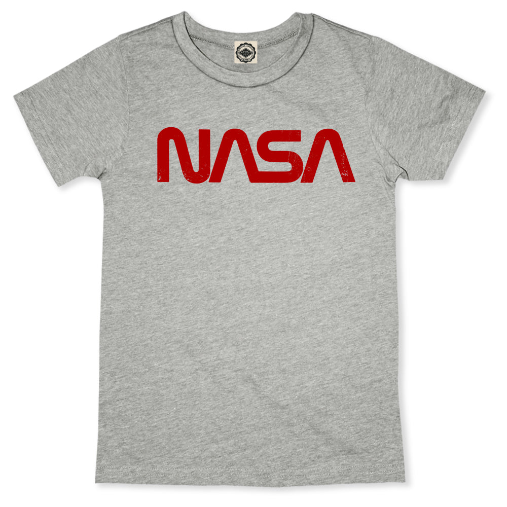 NASA Retro Worm Logo Kid's T-Shirt in Grey