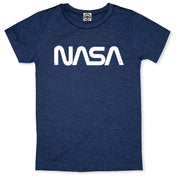 NASA Retro Worm Logo Kid's T-Shirt in Heather Navy