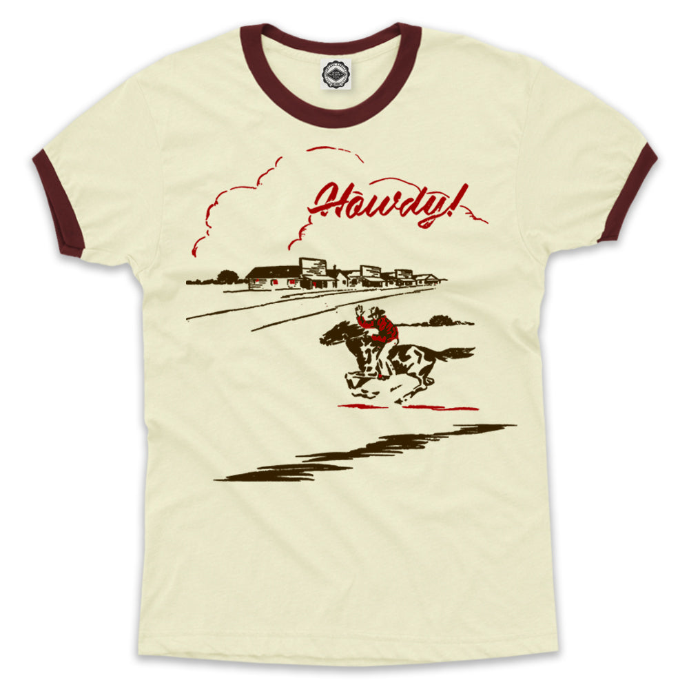 Howdy Cowboy Men's Ringer T-Shirt in Cream