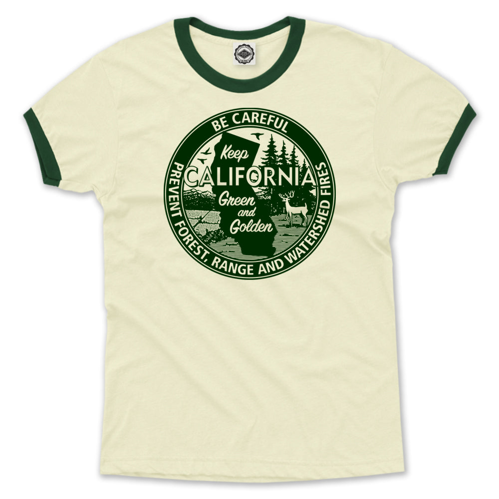 Keep California Green And Golden Men's Ringer T-Shirt in Cream