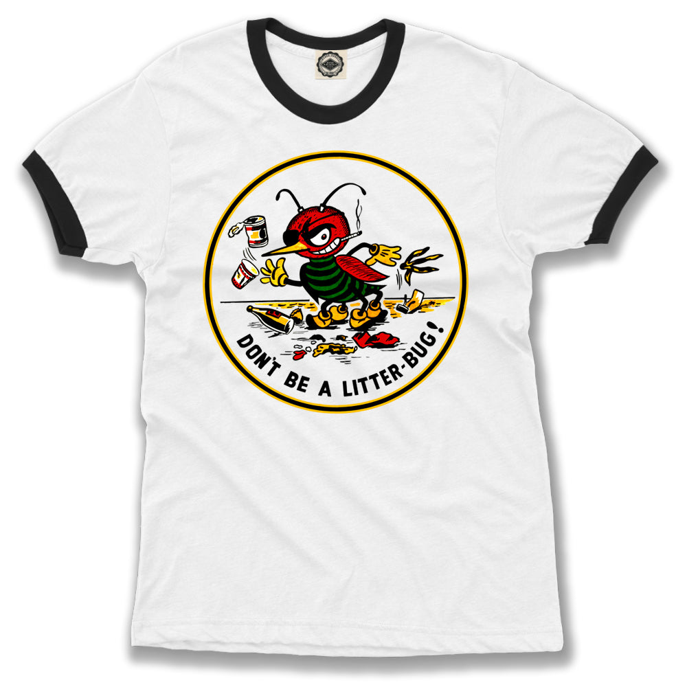 Vintage Litter-Bug Men's Ringer T-Shirt in White