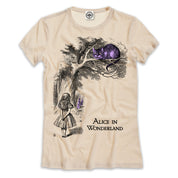 Alice & Cheshire Cat In Wonderland Women's T-Shirt in Cream