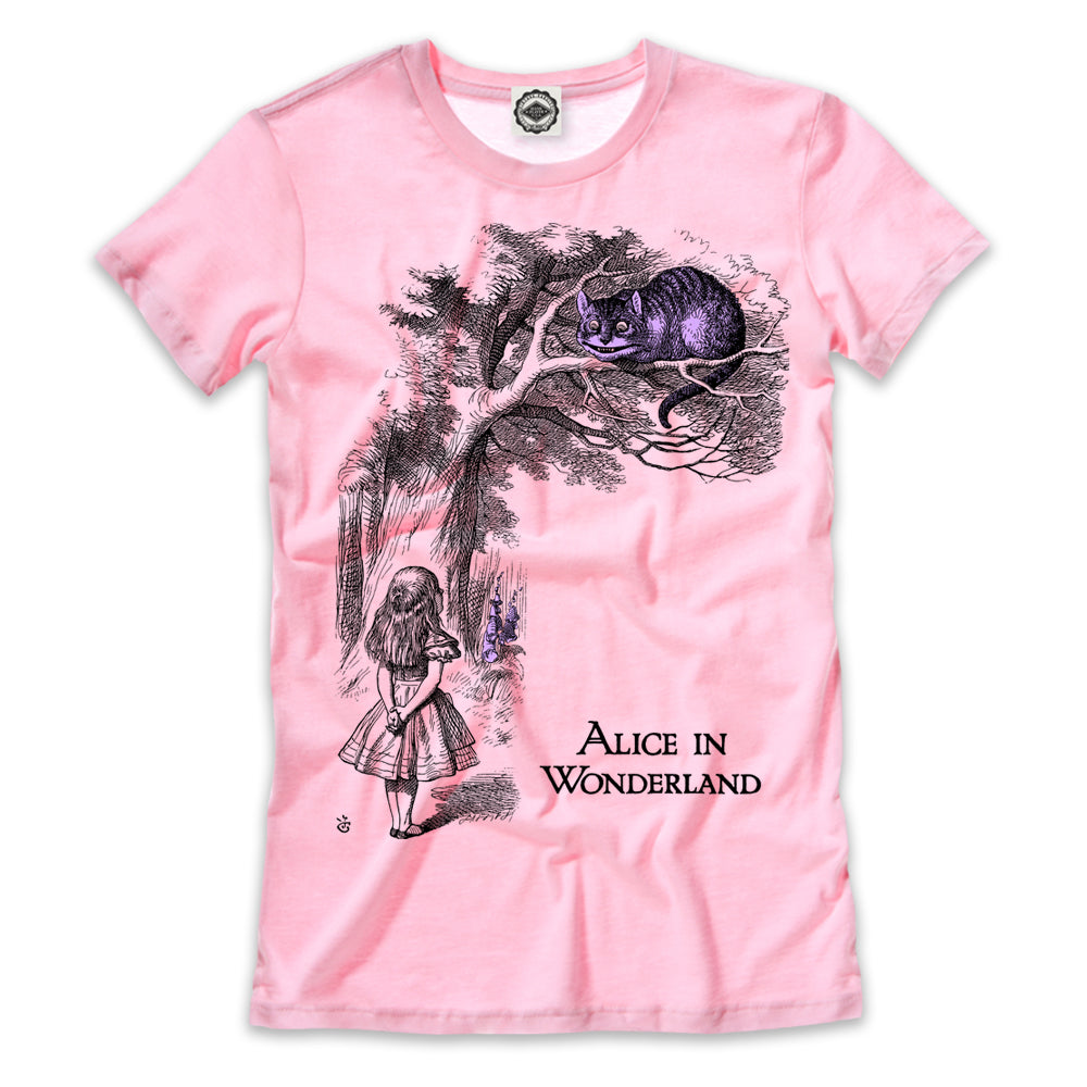 Alice & Cheshire Cat In Wonderland Women's T-Shirt in Pink