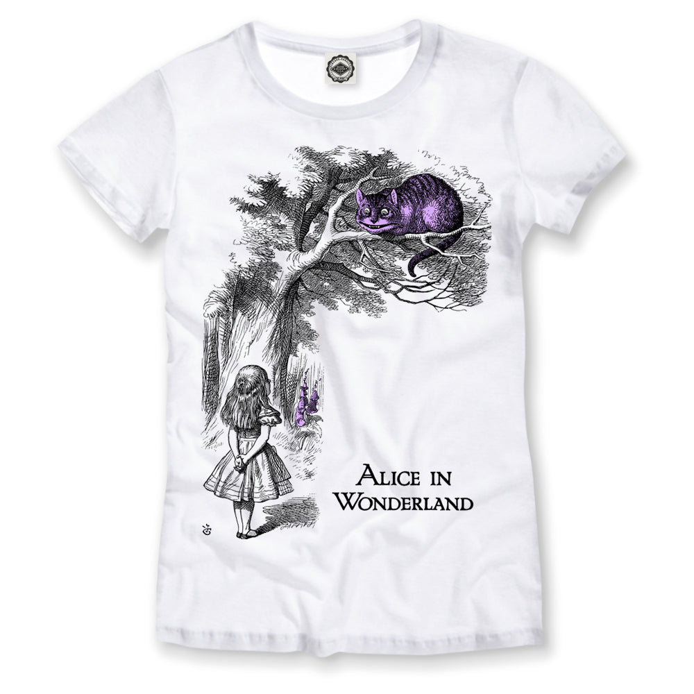 Alice & Cheshire Cat In Wonderland Women's T-Shirt in White