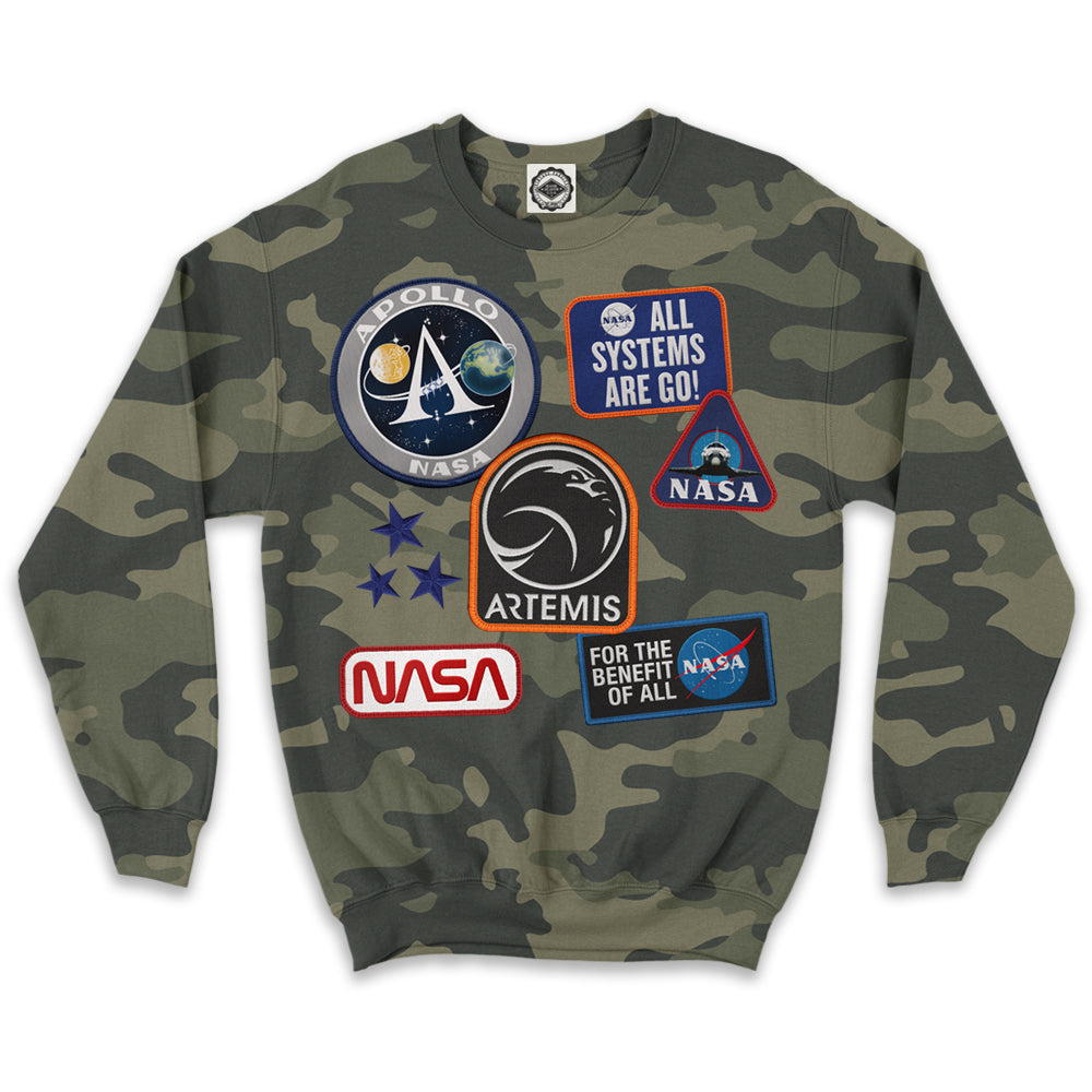 NASA Patches Unisex Crew Sweatshirt (Camouflage)