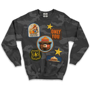 Smokey Bear Patches Unisex Crew Sweatshirt (Camouflage)