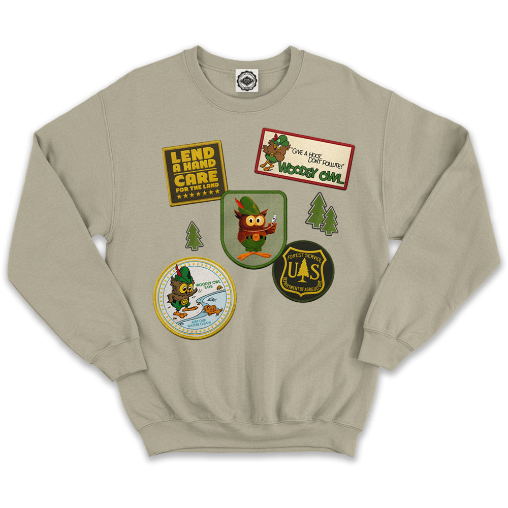 Woodsy Owl Patches Unisex Crew Sweatshirt