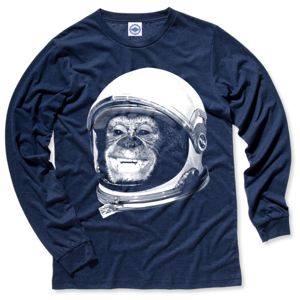 NASA Ham The Astrochimp Helmet Men's Long Sleeve Tee