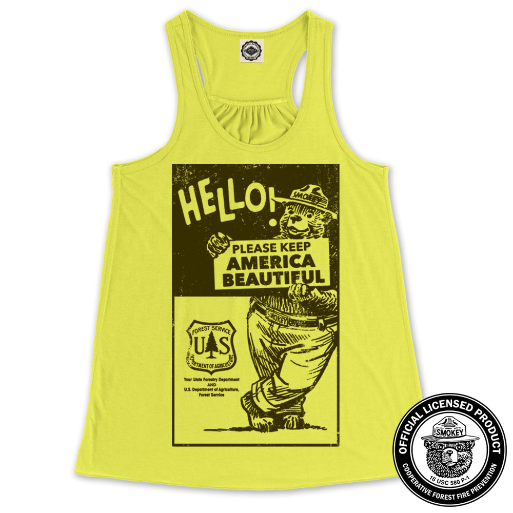 Smokey Bear "Please Keep America Beautiful" Women's Draped Racerback Tank