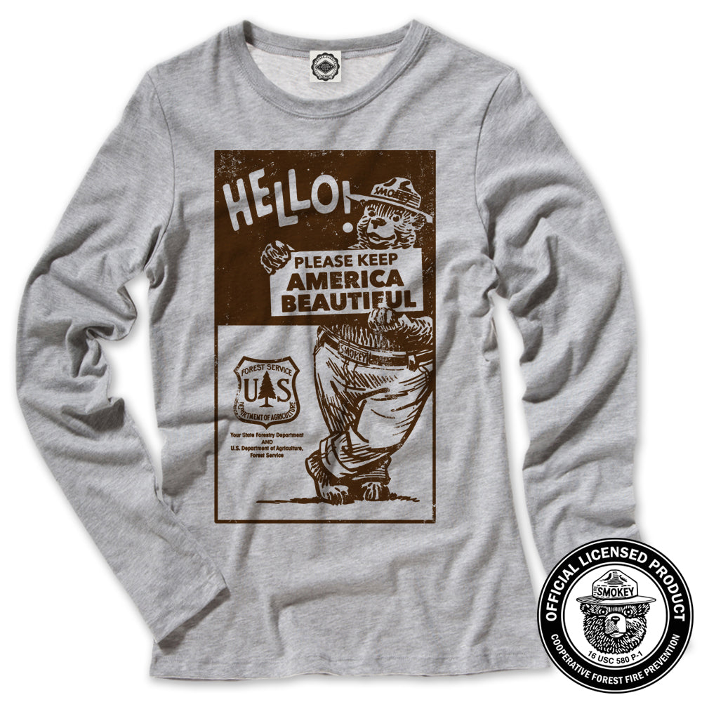 Smokey Bear "Please Keep America Beautiful" Women's Long Sleeve Tee