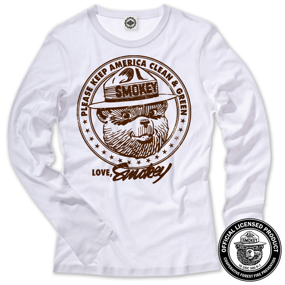 Smokey Bear "Keep America Clean & Green" Women's Long Sleeve Tee