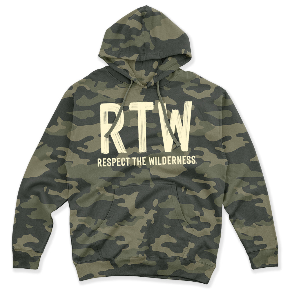 RTW (Respect The Wilderness) Brush Logo Unisex Hoodie in Army Camo