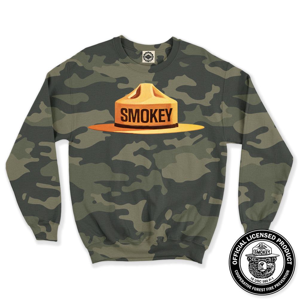 Multicolor Smokey Bear Ranger Hat Unisex Crew Sweatshirt (Camouflage)