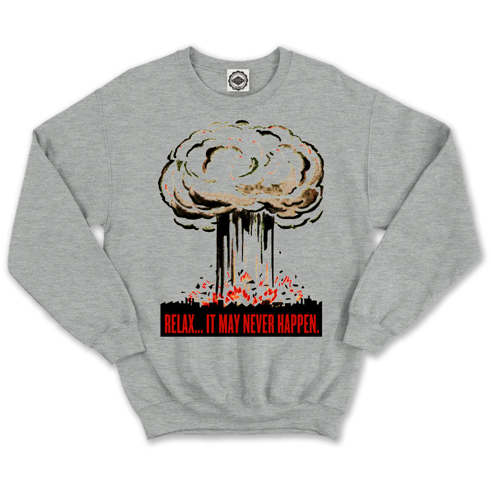 "Relax... It May Never Happen" Civil Defense Unisex Crew Sweatshirt