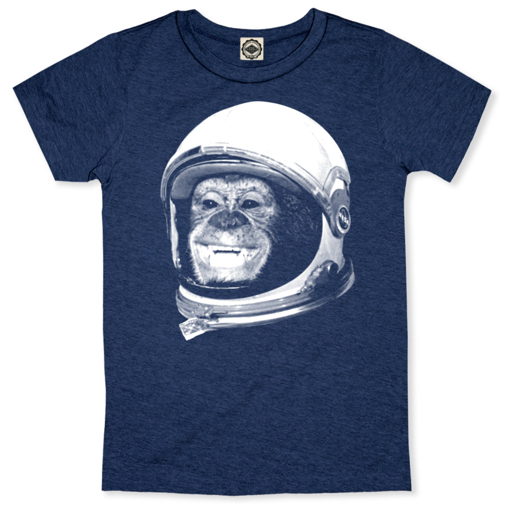 NASA Ham The Astrochimp Helmet Kid's T-Shirt in Heather Navy