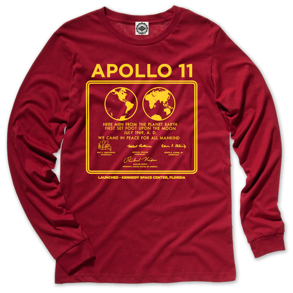 NASA Apollo 11 Plaque Unisex Long Sleeve Tee Vintage Red / XS NASA Apollo 11 Plaque Unisex Long Sleeve Tee Vintage Red / XS