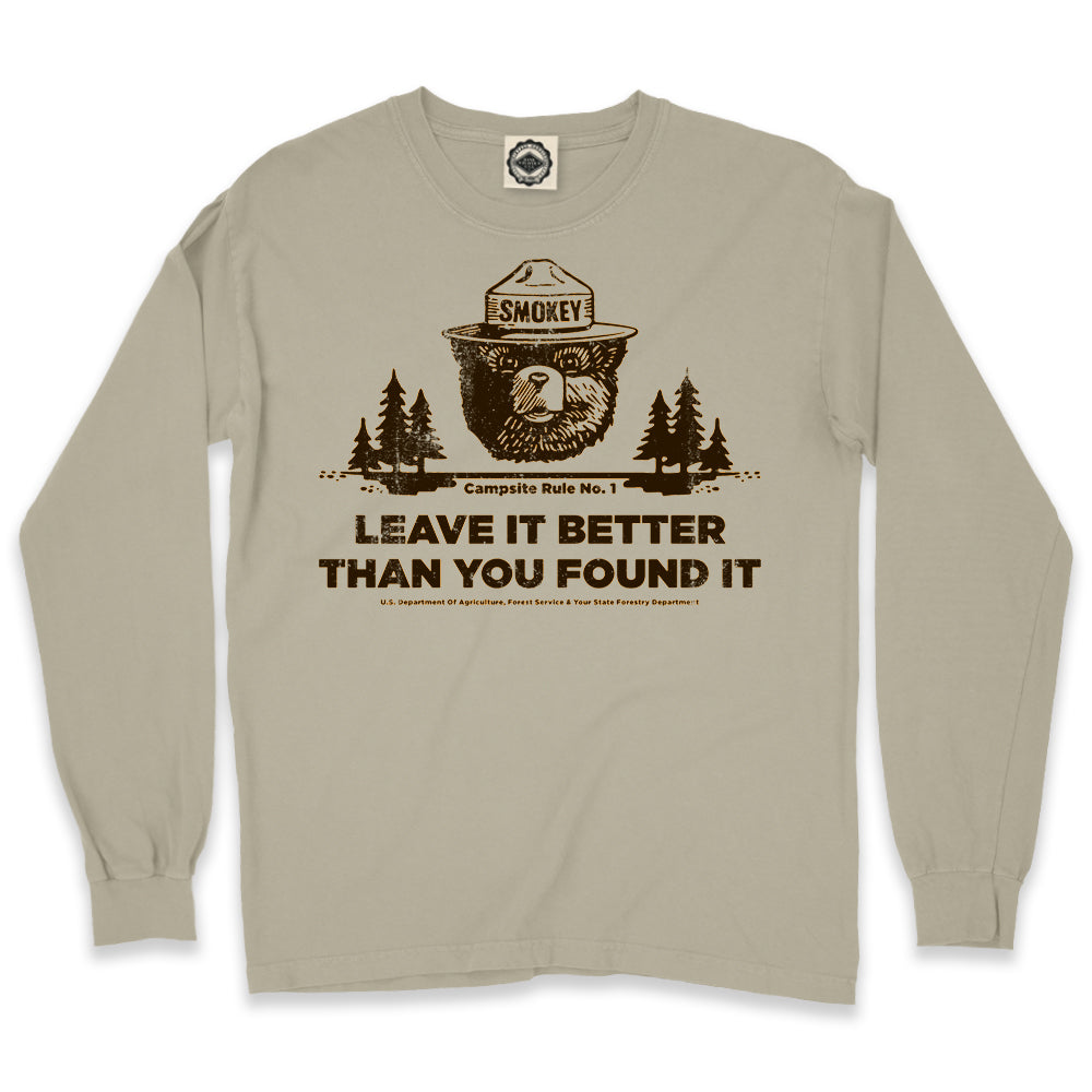 Smokey Bear's Campsite Rule Men's Long Sleeve Pigment Dyed Tee