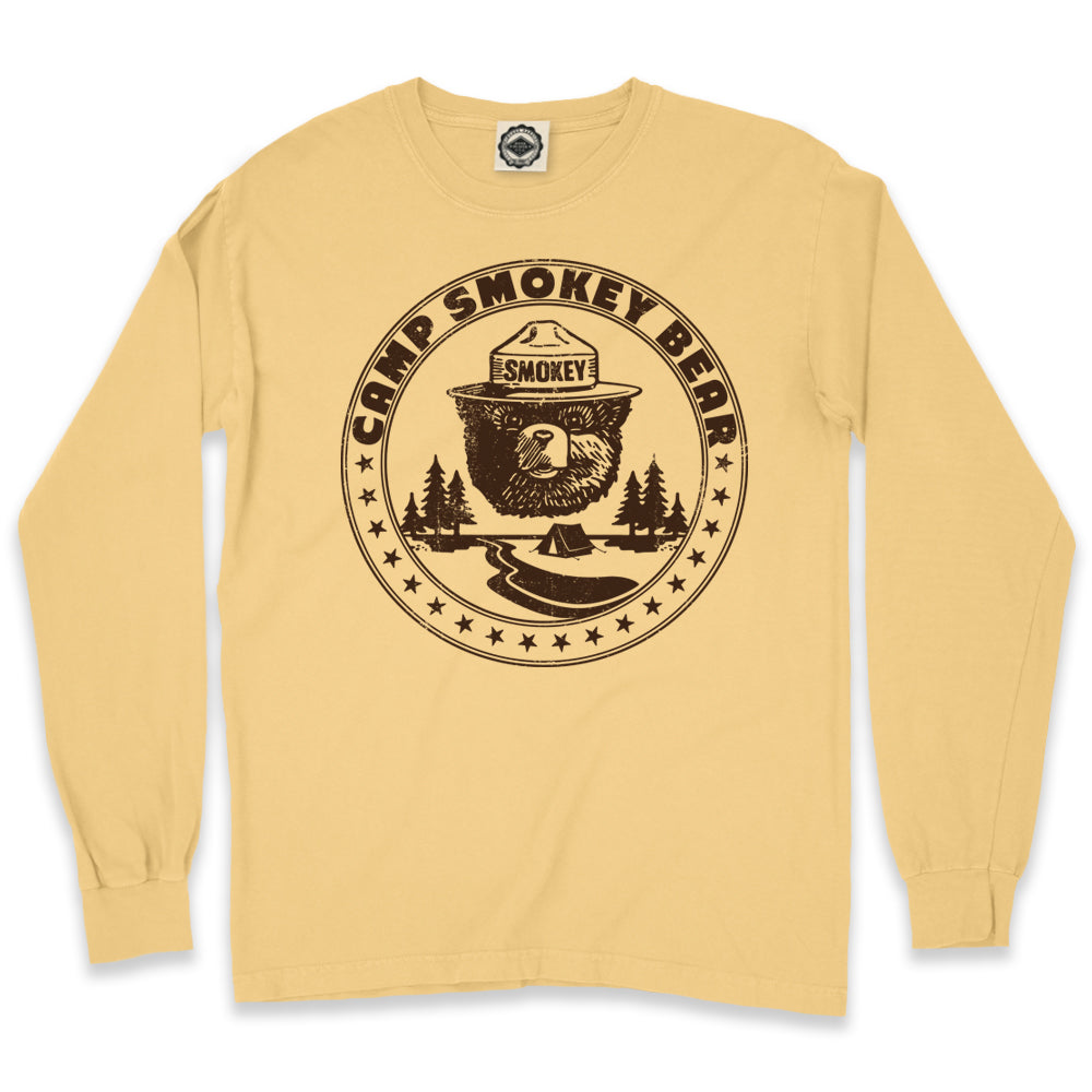 Camp Smokey Bear Men's Long Sleeve Pigment Dyed T-Shirt in Pigment Yellow