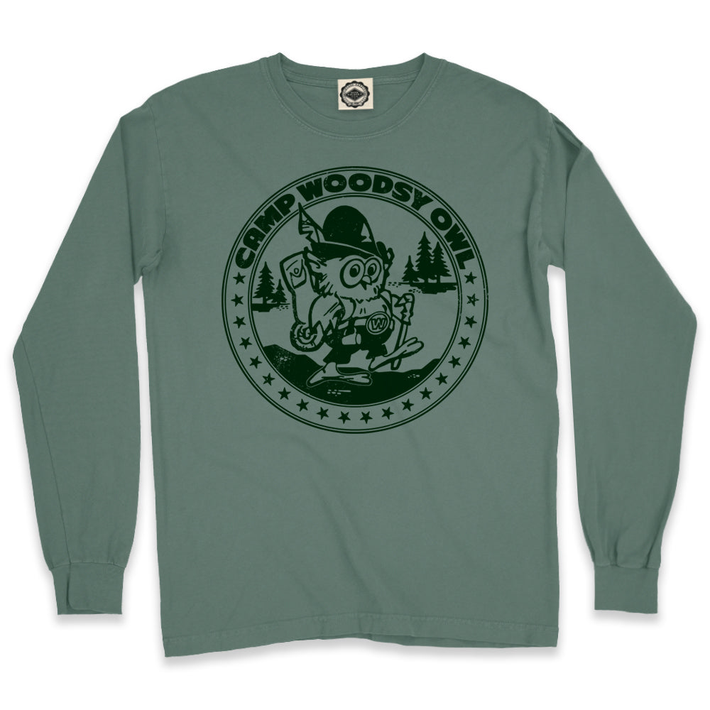 Camp Woodsy Owl Men's Long Sleeve Pigment Dyed T-Shirt in Pigment Forest