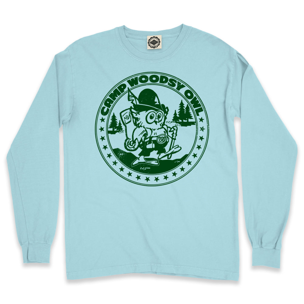 Camp Woodsy Owl Men's Long Sleeve Pigment Dyed T-Shirt in Pigment Sky