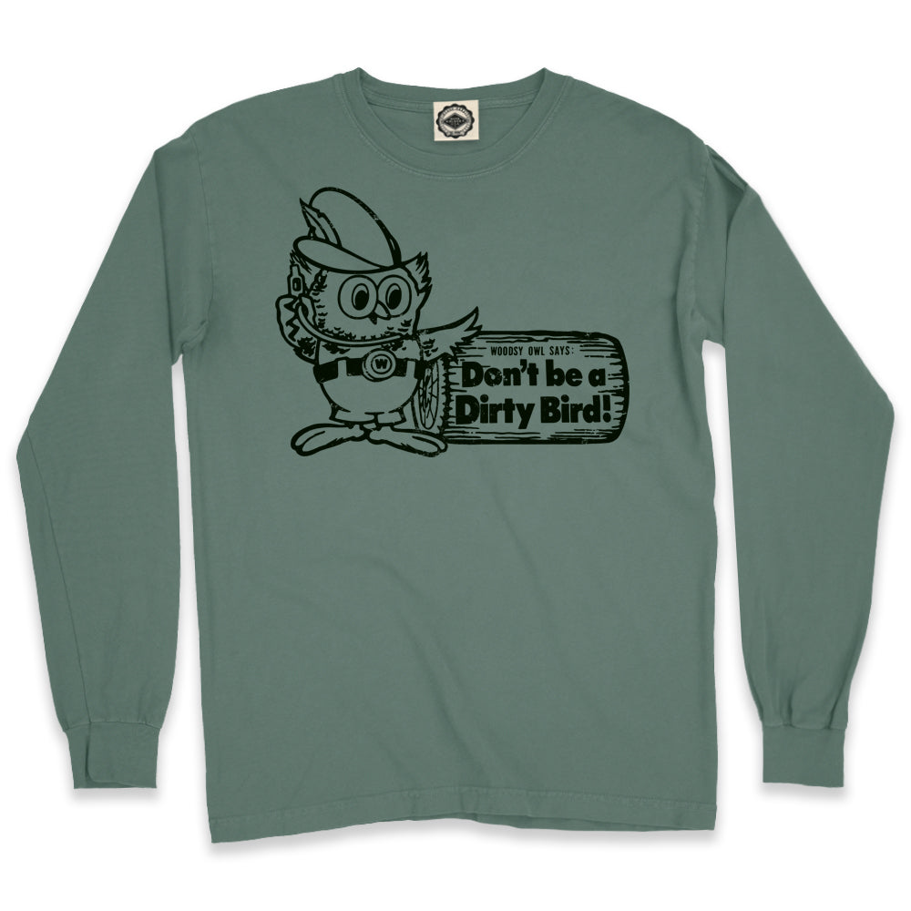 Woodsy Owl "Don't Be A Dirty Bird" Men's Long Sleeve Pigment Dyed Tee