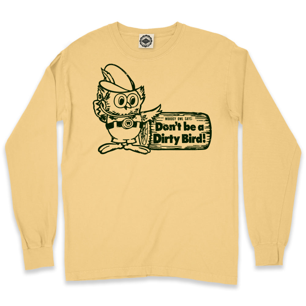 Woodsy Owl "Don't Be A Dirty Bird" Men's Long Sleeve Pigment Dyed Tee