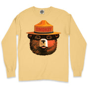 Multicolor Smokey Bear Men's Long Sleeve Pigment Dyed T-Shirt in Pigment Yellow