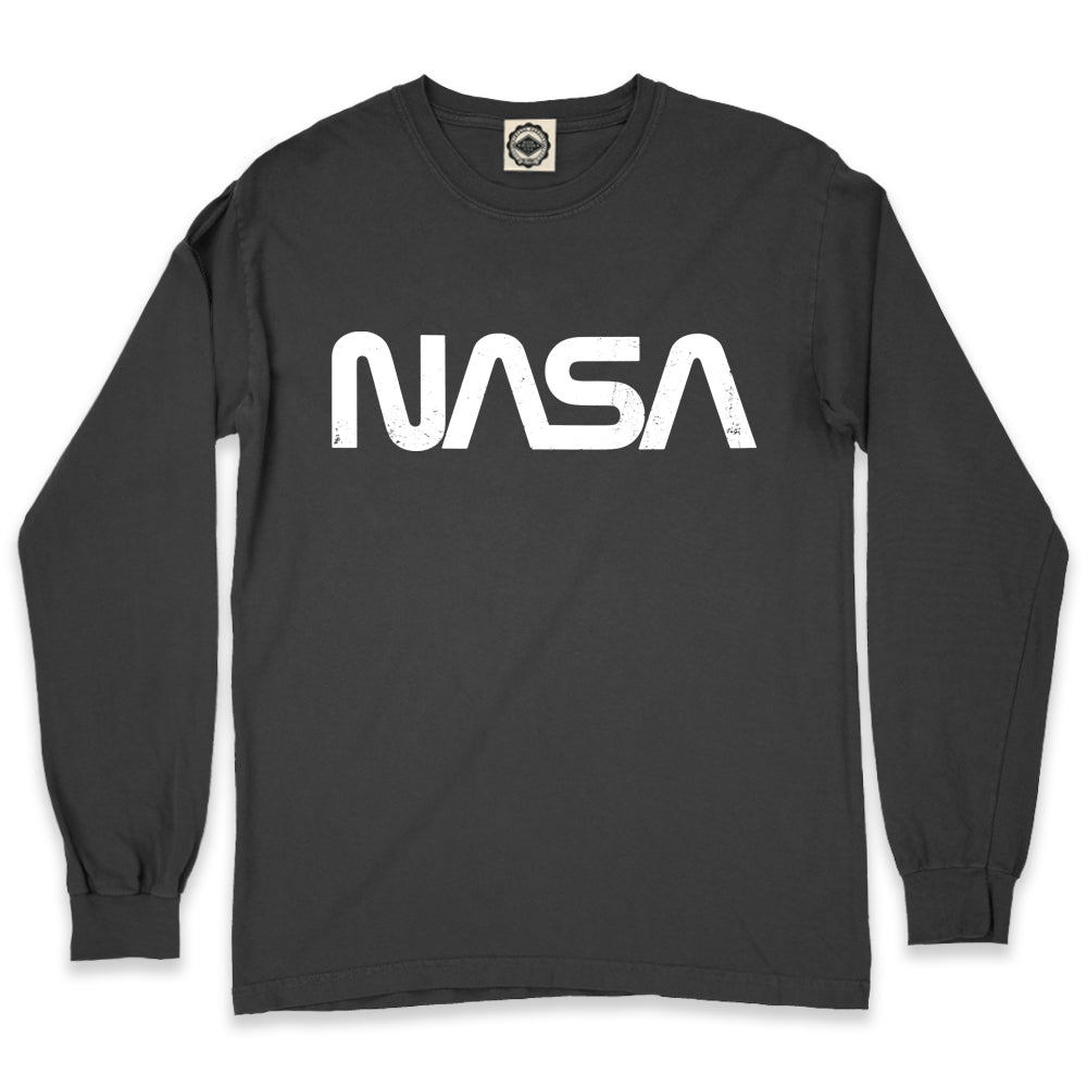 NASA Retro Worm Men's Long Sleeve Pigment Dyed T-Shirt in Charcoal