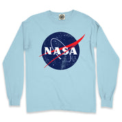 Official NASA Logo Men's Long Sleeve Pigment Dyed T-Shirt in Pigment Sky