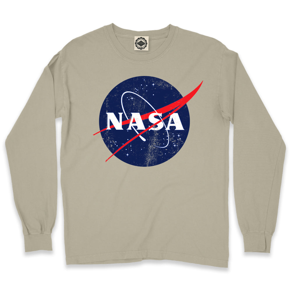 Official NASA Logo Men's Long Sleeve Pigment Dyed T-Shirt in Pigment Tan