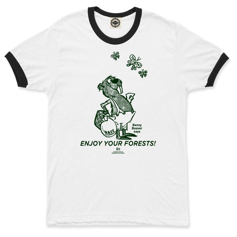 Benny Beaver "Enjoy Your Forests" Unisex Ringer Tee