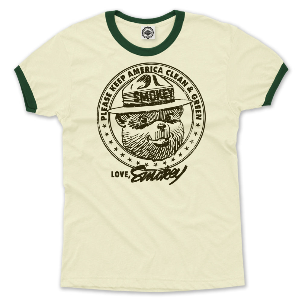 Smokey Bear "Keep America Clean & Green" Men's Ringer Tee