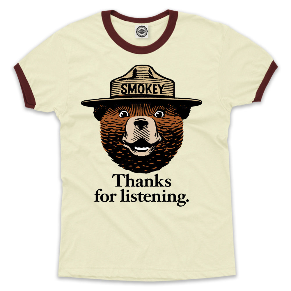 Smokey Bear "Thanks For Listening" Men's Ringer Tee