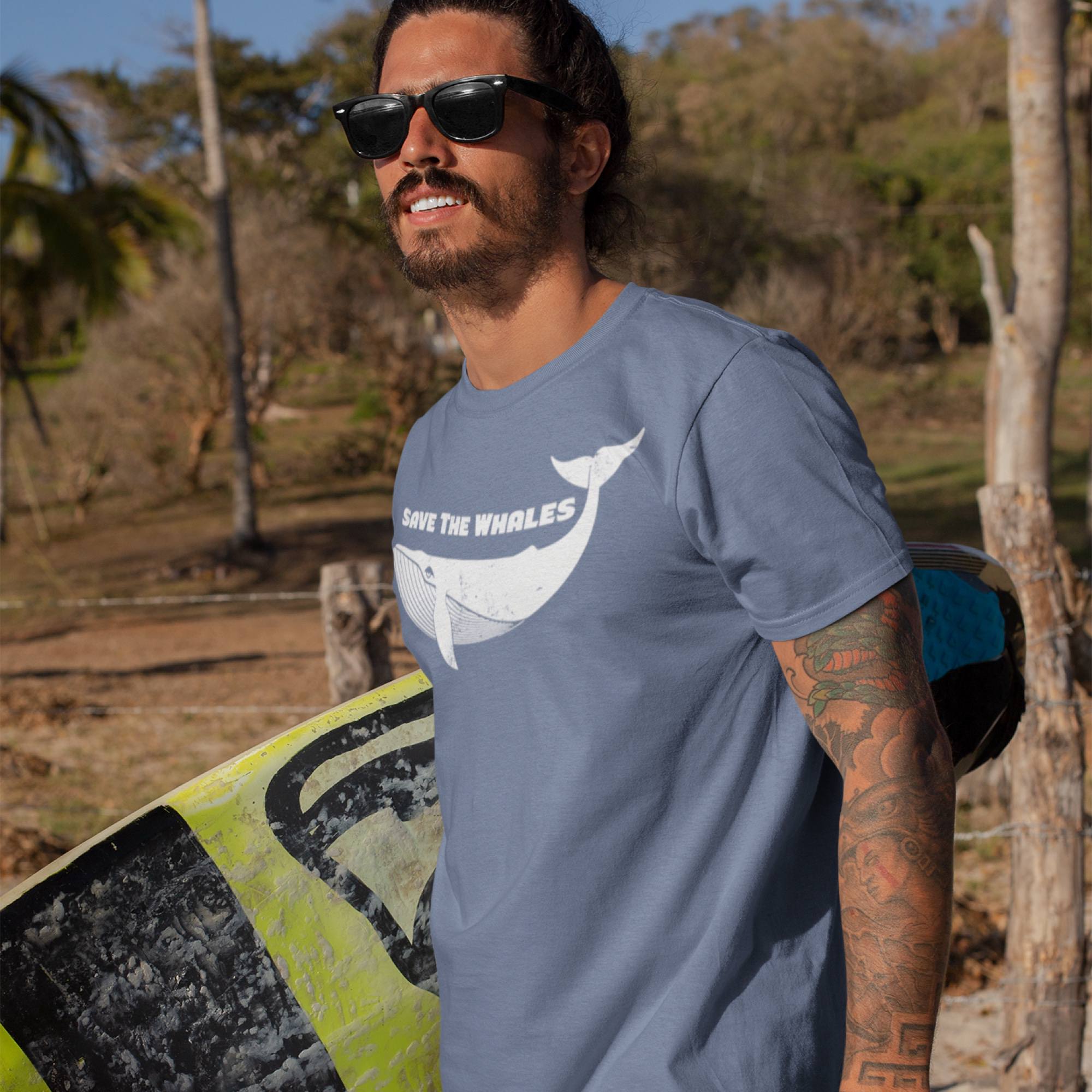Save The Whales Men's Pigment Dyed T-Shirt in Navy