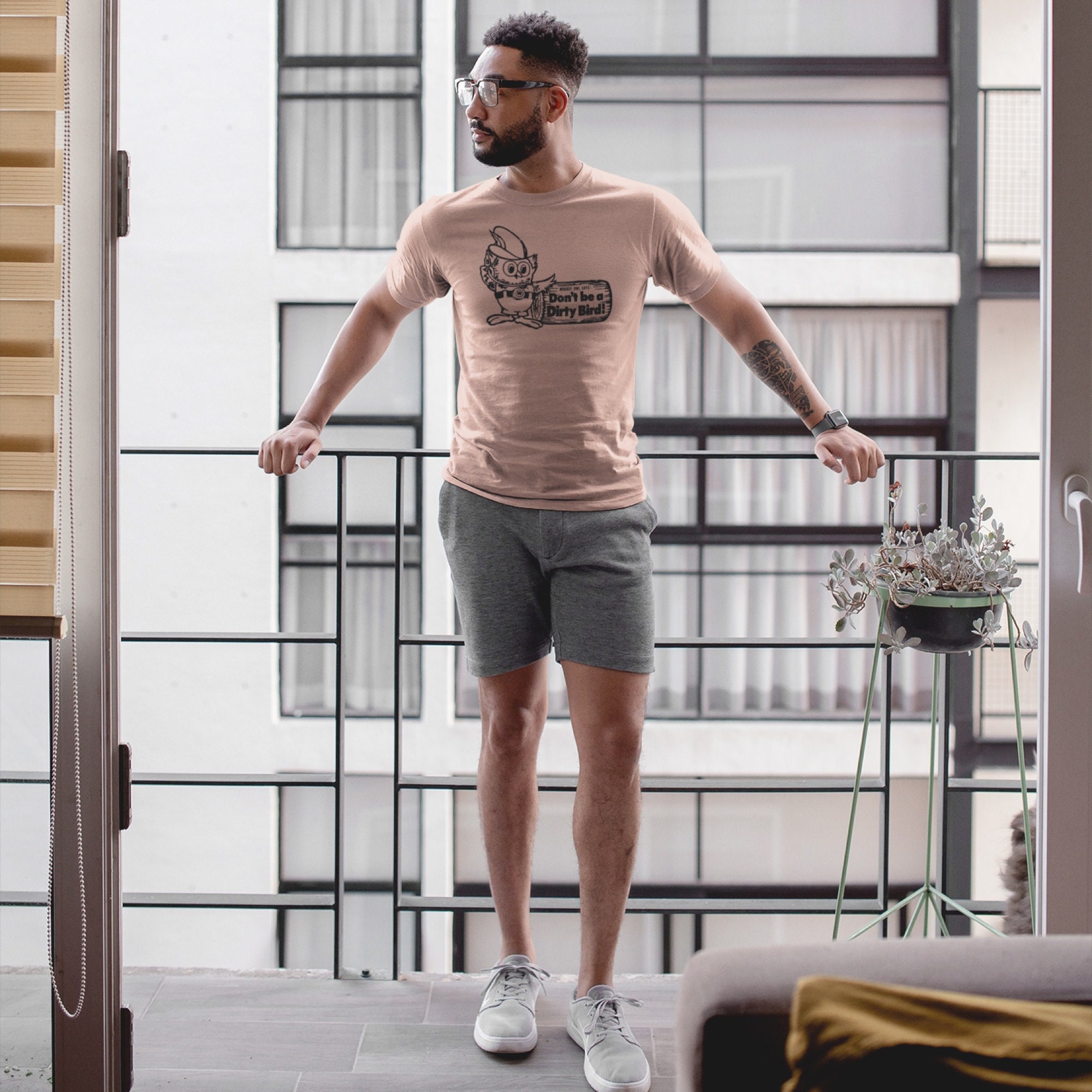 Woodsy Owl "Don't Be A Dirty Bird" Men's Pigment Dyed T-Shirt in Pigment Sunset