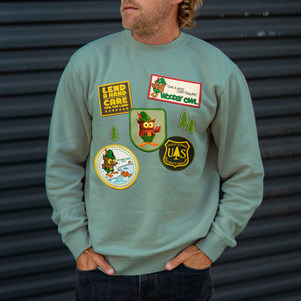Woodsy Owl Patches Unisex Crew Sweatshirt