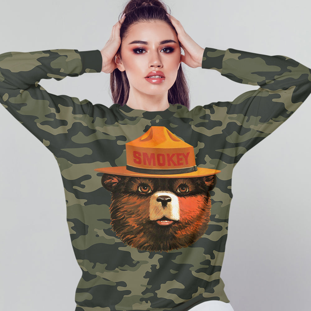 Multicolor Smokey Bear Unisex Crew Sweatshirt (Camouflage)