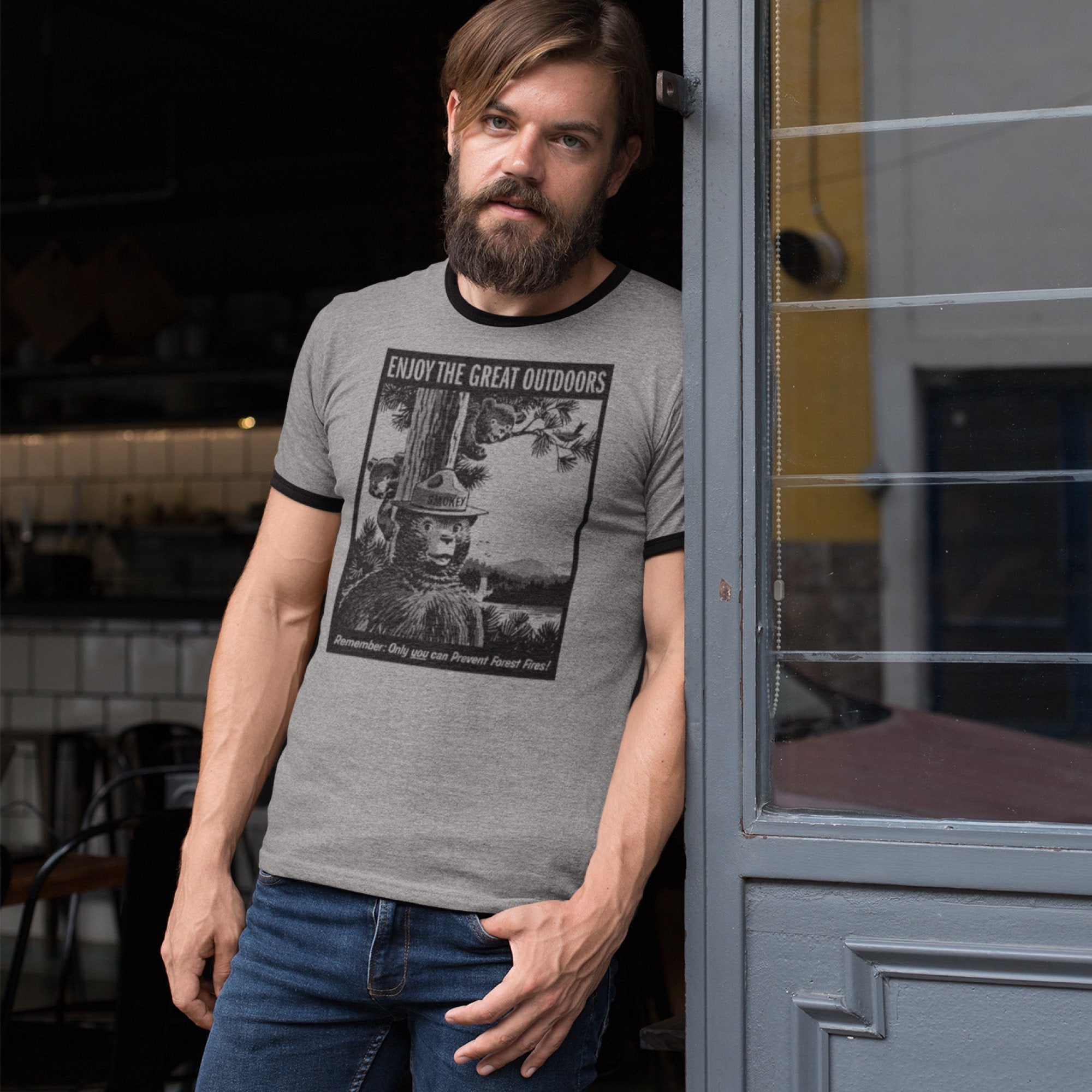 Smokey Bear "Enjoy The Great Outdoors" Men's Ringer Tee