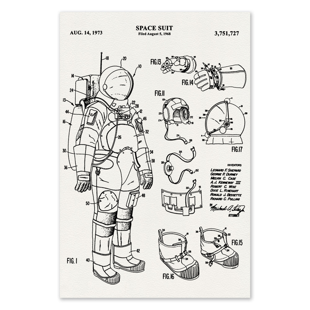 NASA Astronaut Space Suit Patent Screen Print