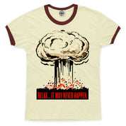 "Relax... It May Never Happen" Civil Defense Men's Ringer Tee