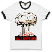 "Relax... It May Never Happen" Civil Defense Men's Ringer Tee