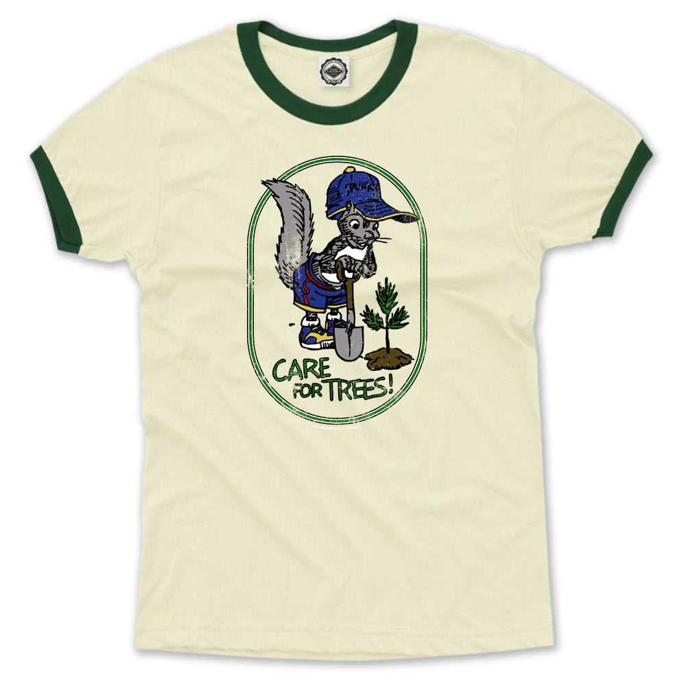 Spunky Squirrel "Care For Trees" Unisex Ringer Tee