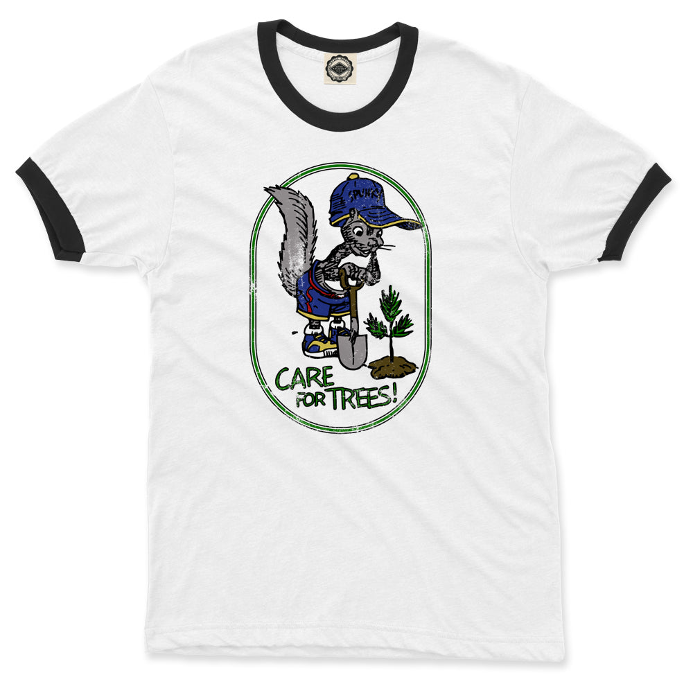 Spunky Squirrel "Care For Trees" Unisex Ringer Tee