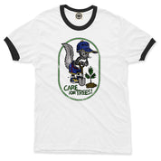 Spunky Squirrel "Care For Trees" Unisex Ringer Tee