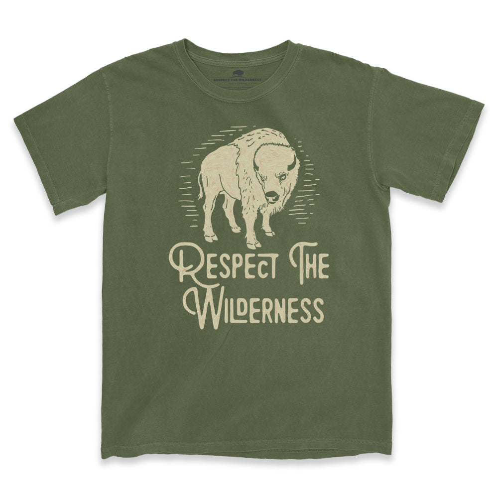 Respect The Wilderness Bison Men's Pigment Dyed T-Shirt in Pigment Army