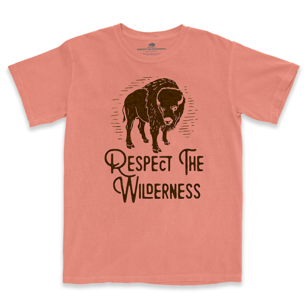 Respect The Wilderness Bison Men's Pigment Dyed T-Shirt in Pigment Sunset