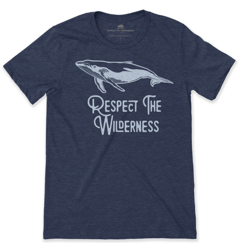 Respect The Wilderness Humpback Whale Unisex T-Shirt in Heather Navy