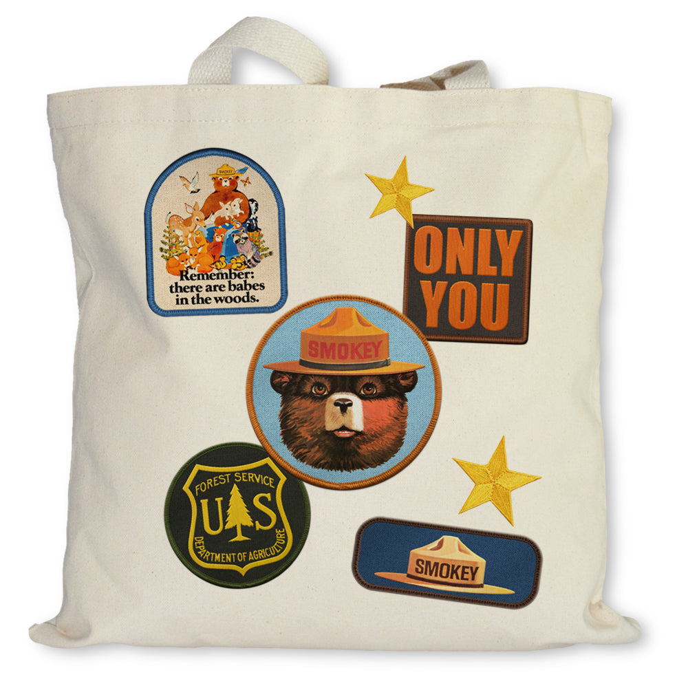 Smokey Bear Patches Tote Bag