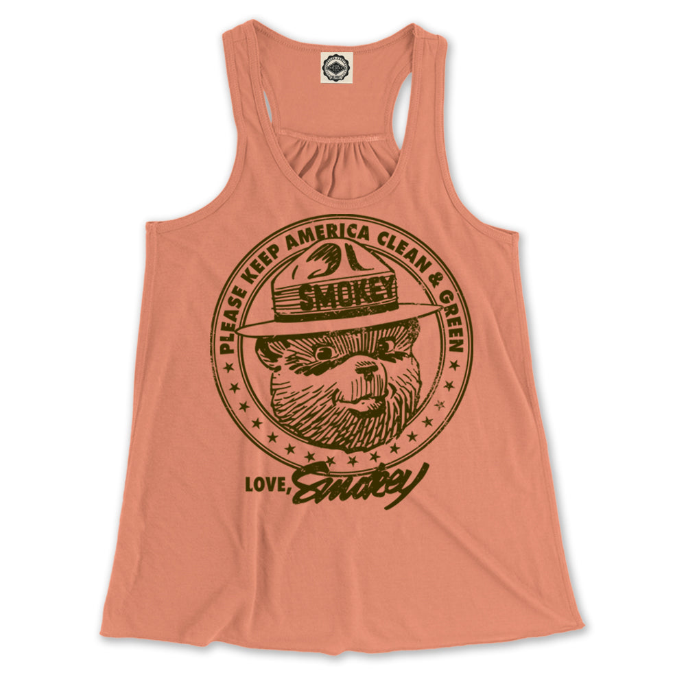 Smokey Bear "Keep America Clean & Green" Women's Draped Racerback Tank